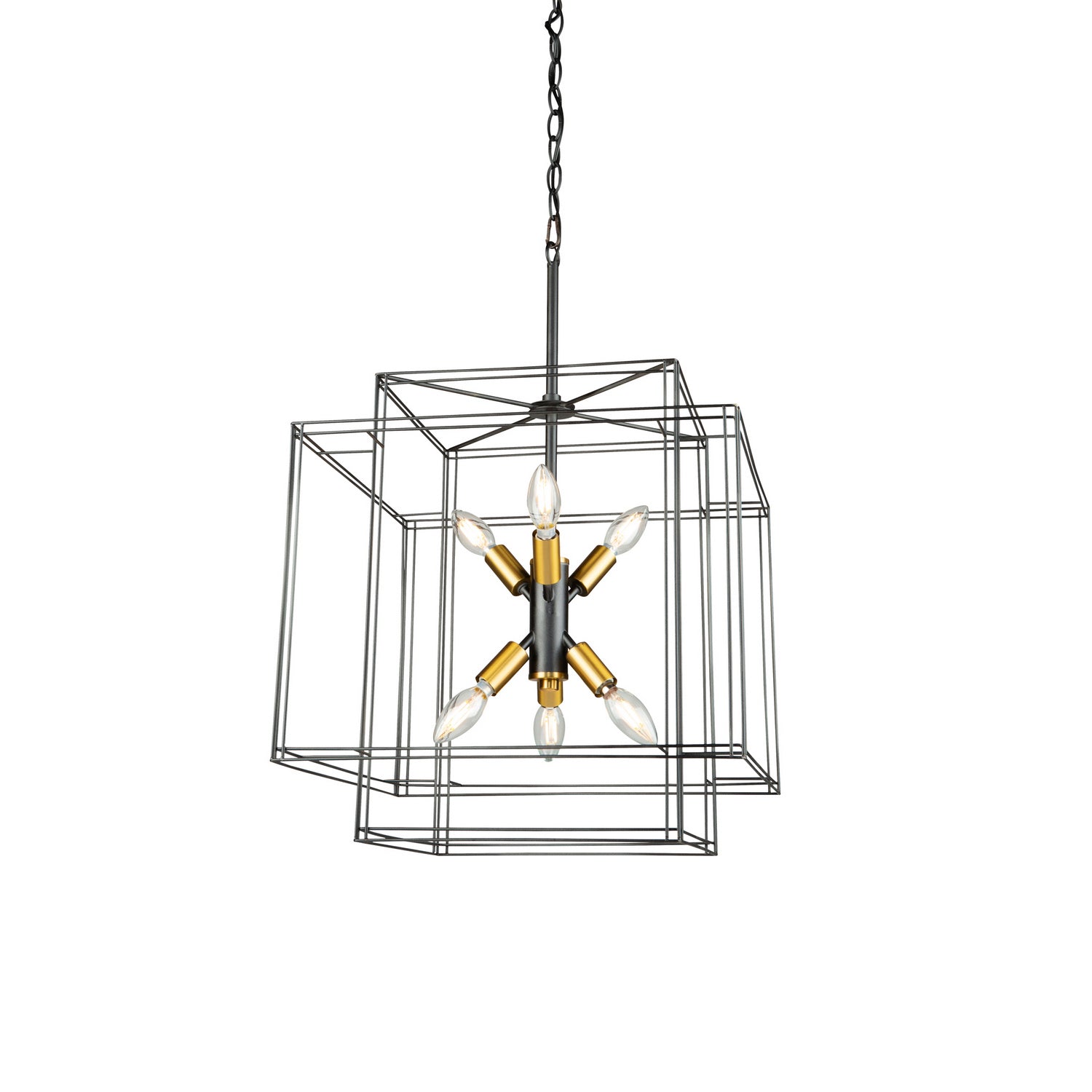 Artcraft - AC11736BK - Six Light Pendant - Artisan - Black and Brushed Brass