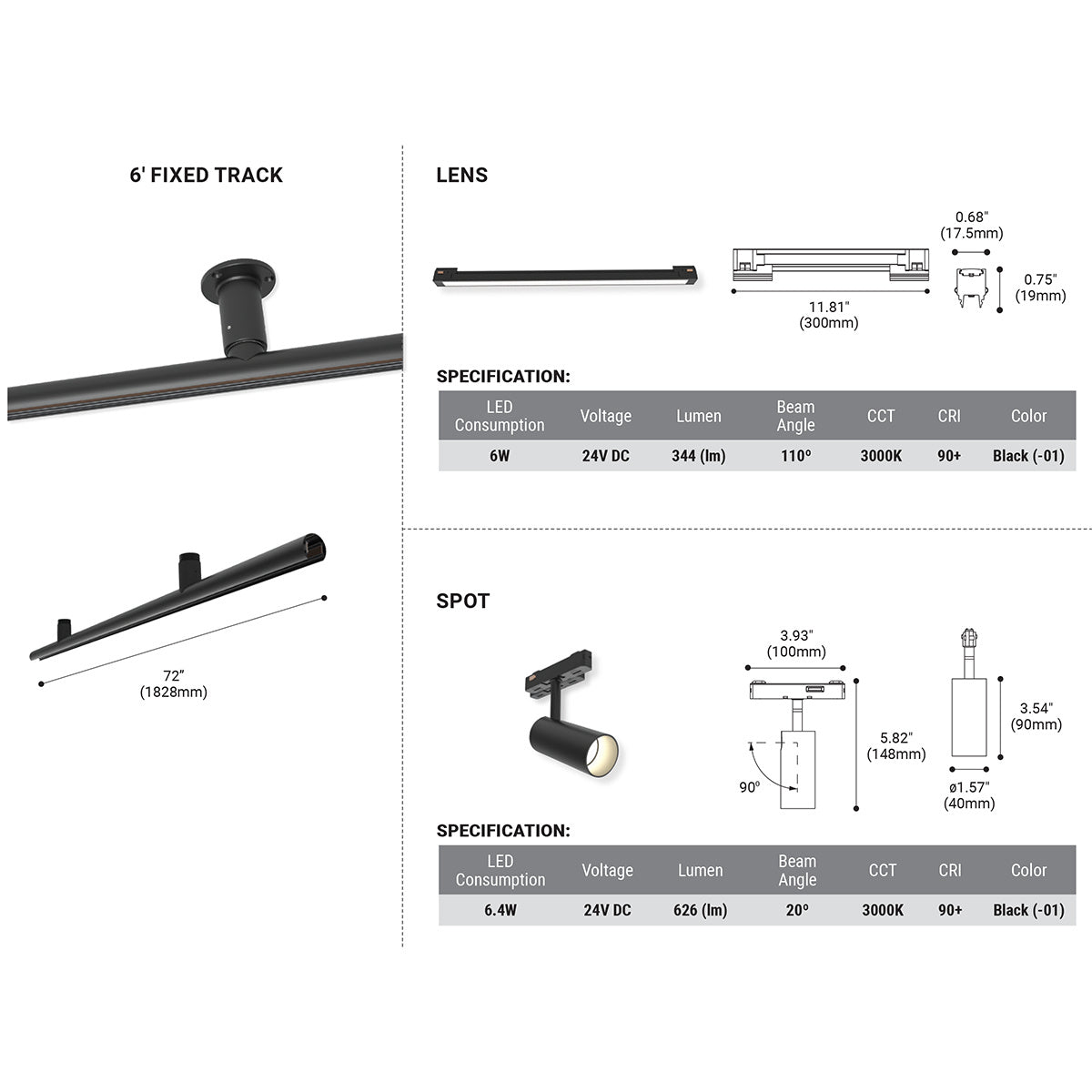 Eurofase - 38456-015 - MAST 6' SUR MT,3 SPOT,2 LNS BK - Black