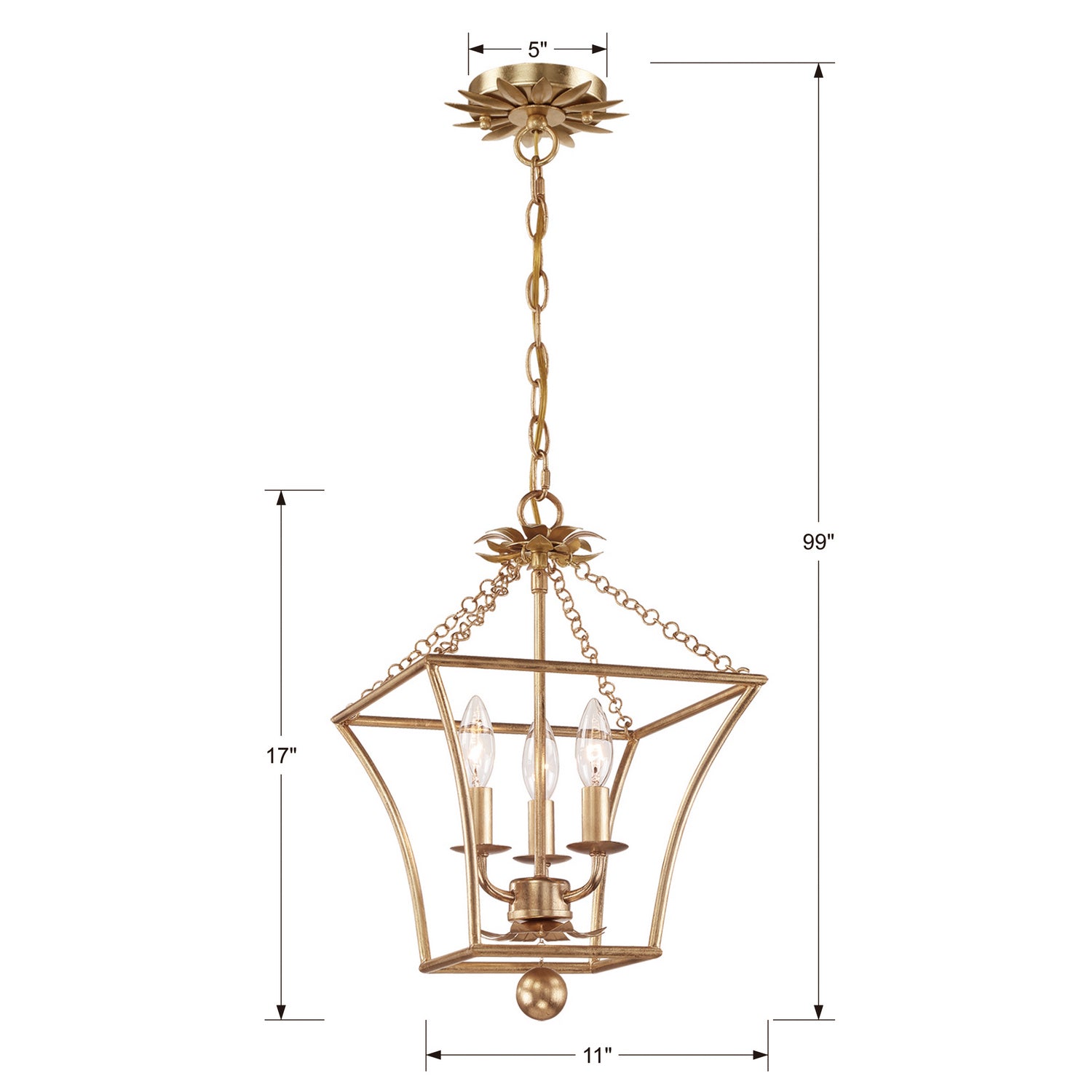 Crystorama - 514-GA - Three Light Mini Chandelier - Broche - Antique Gold