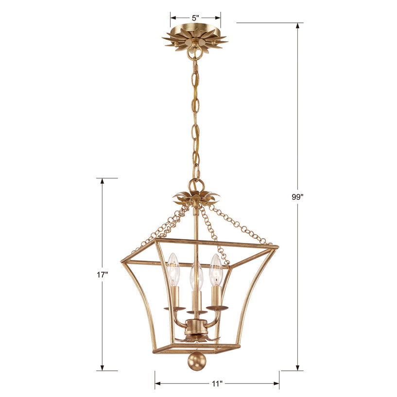 Crystorama - 514-GA - Three Light Mini Chandelier - Broche - Antique Gold