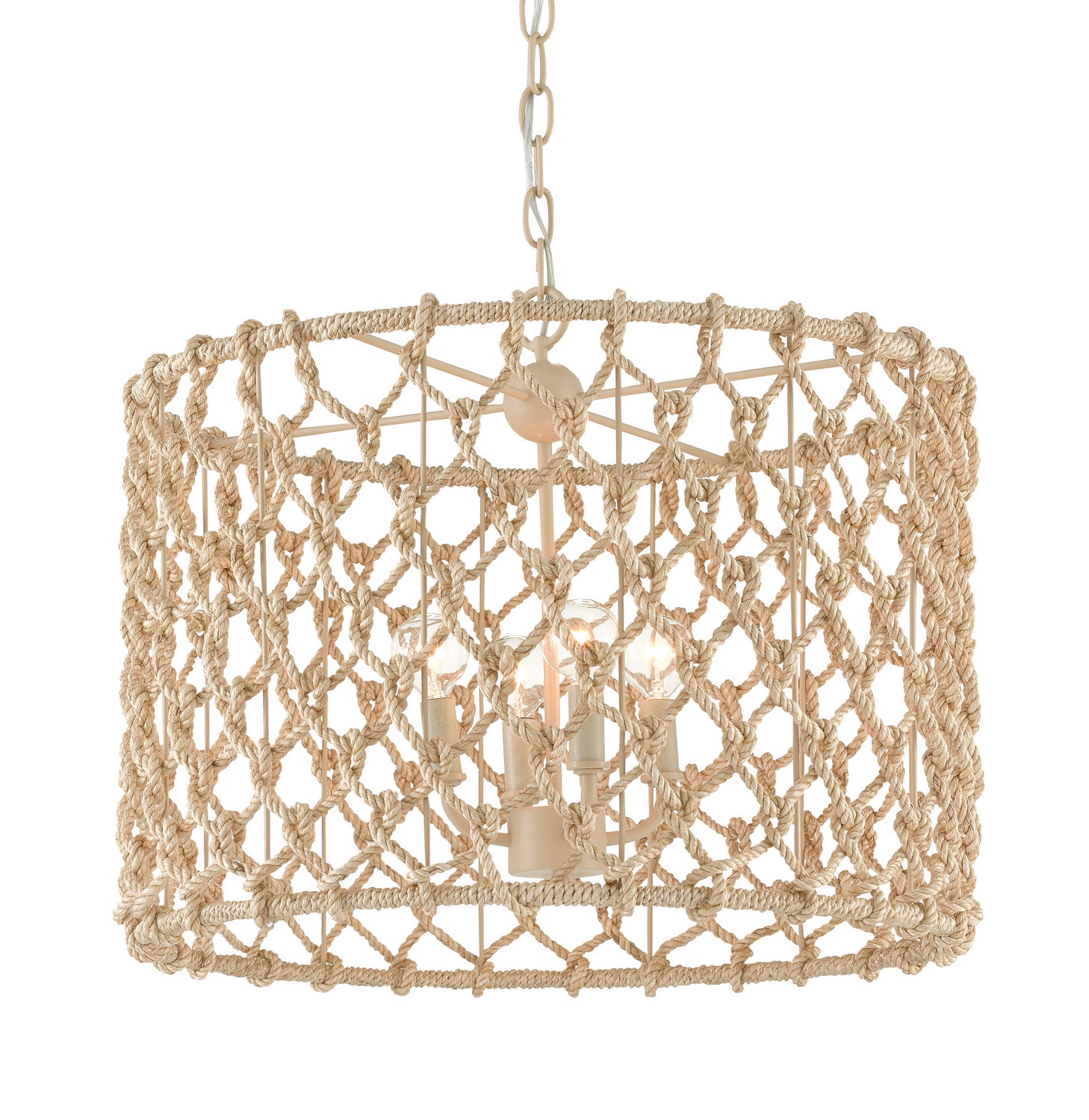 Currey and Company - 9000-0803 - Four Light Chandelier - Chesapeake - Beige/Smokewood/Natural Rope