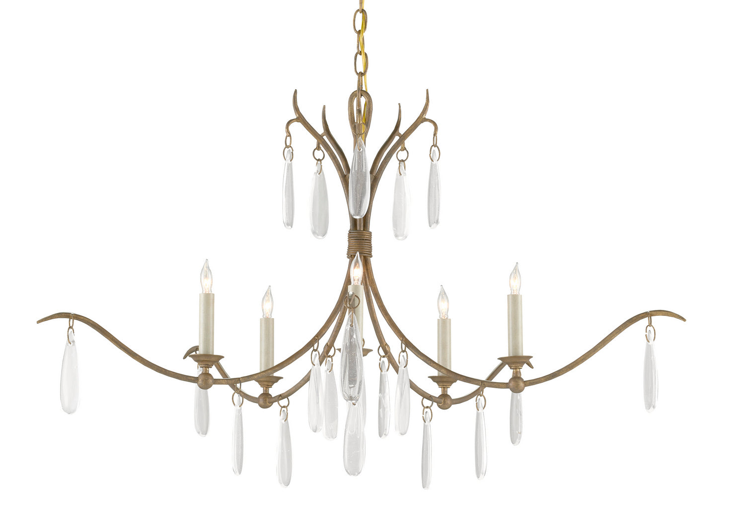 Currey and Company - 9000-0810 - Five Light Chandelier - Marshallia - Rustic Gold/Faux Rock Crystal