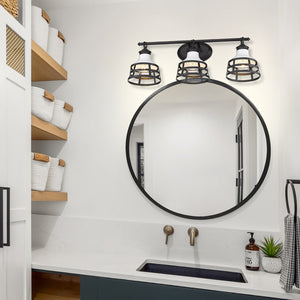 Golden - 1109-BA3 BLK-WHT - Three Light Bath Vanity - Locklyn - Matte Black