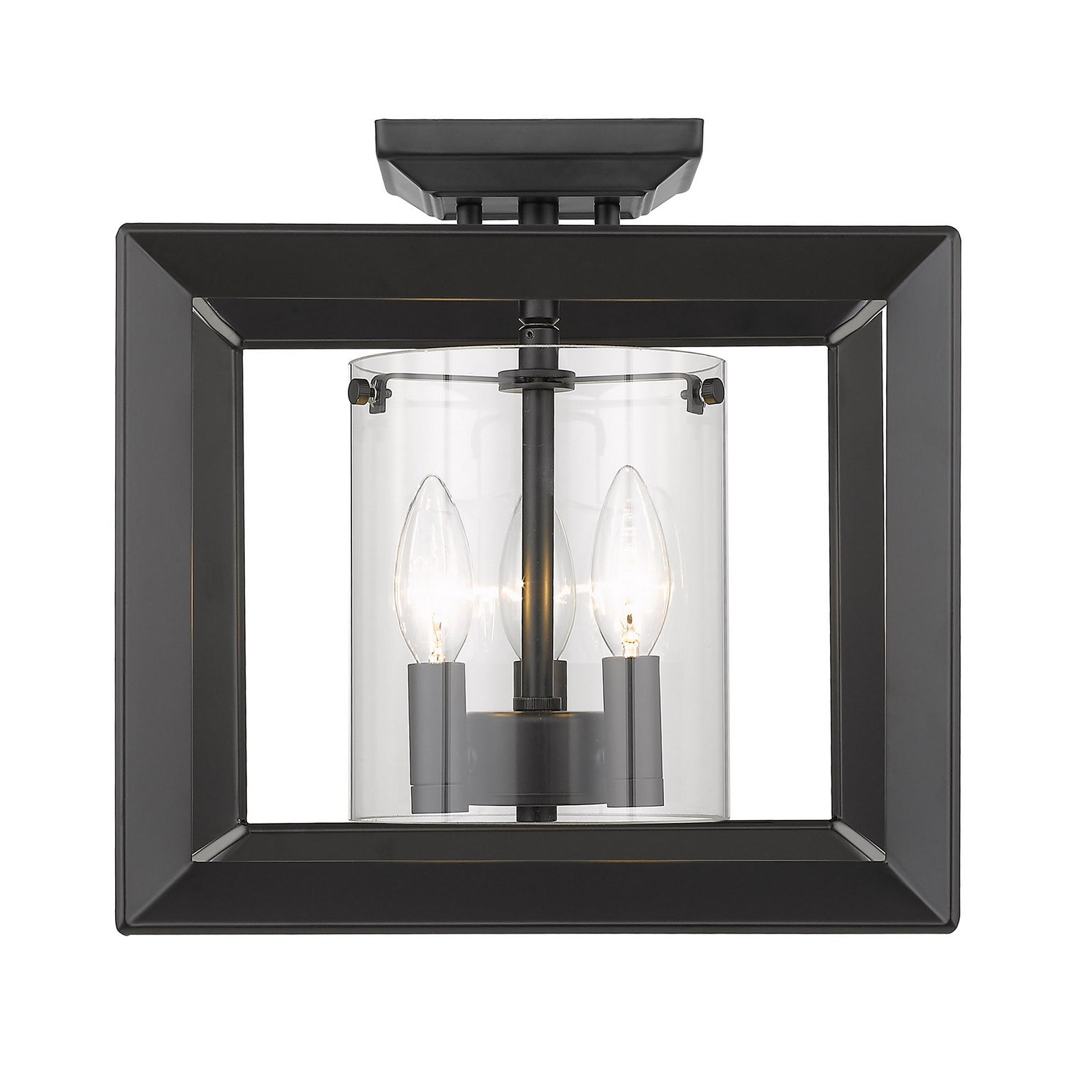 Golden - 2073-SF12 BLK-CLR - Three Light Semi-Flush Mount - Smyth BLK - Matte Black