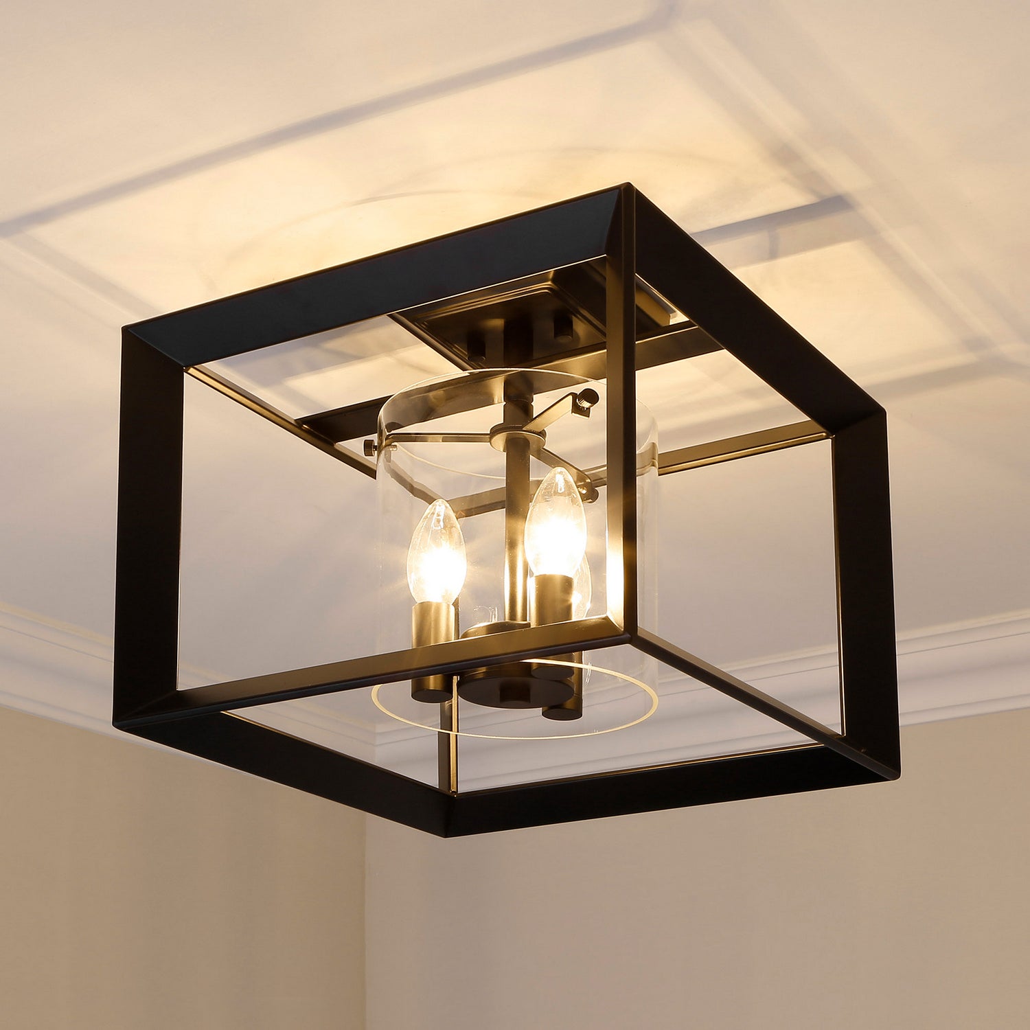 Golden - 2073-SF12 BLK-CLR - Three Light Semi-Flush Mount - Smyth BLK - Matte Black