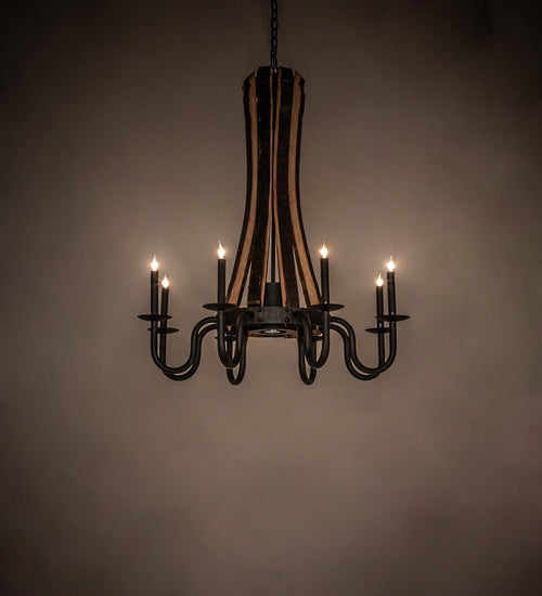 Meyda Tiffany - 241070 - LED Chandelier - Barrel Stave - Costello Black Hand Rubbed Iron/Wood