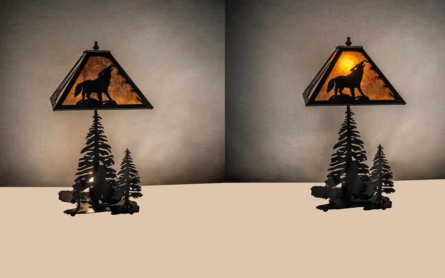 Meyda Tiffany - 242540 - Two Light Table Lamp - Wolf At Dawn - Black Metal