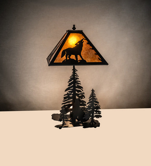 Meyda Tiffany - 242540 - Two Light Table Lamp - Wolf At Dawn - Black Metal