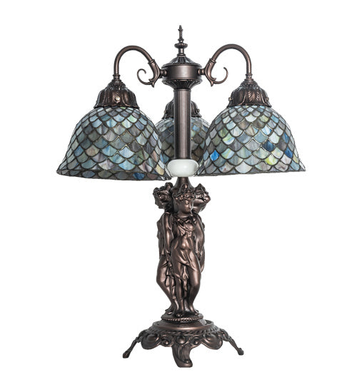 Meyda Tiffany - 245479 - Three Light Table Lamp - Tiffany Fishscale - Mahogany Bronze