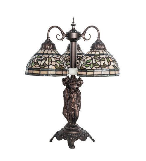 Meyda Tiffany - 245480 - Three Light Table Lamp - Tiffany Turning Leaf - Mahogany Bronze