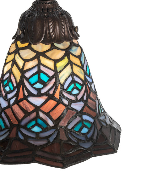 Meyda Tiffany - 245482 - Three Light Table Lamp - Tiffany Peacock Feather - Mahogany Bronze