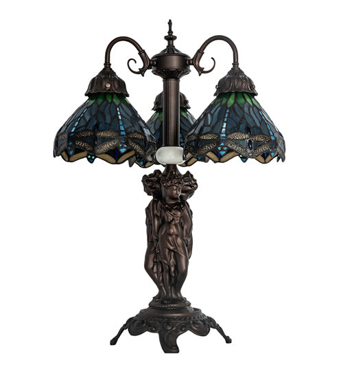 Meyda Tiffany - 245483 - Three Light Table Lamp - Tiffany Hanginghead Dragonfly - Mahogany Bronze