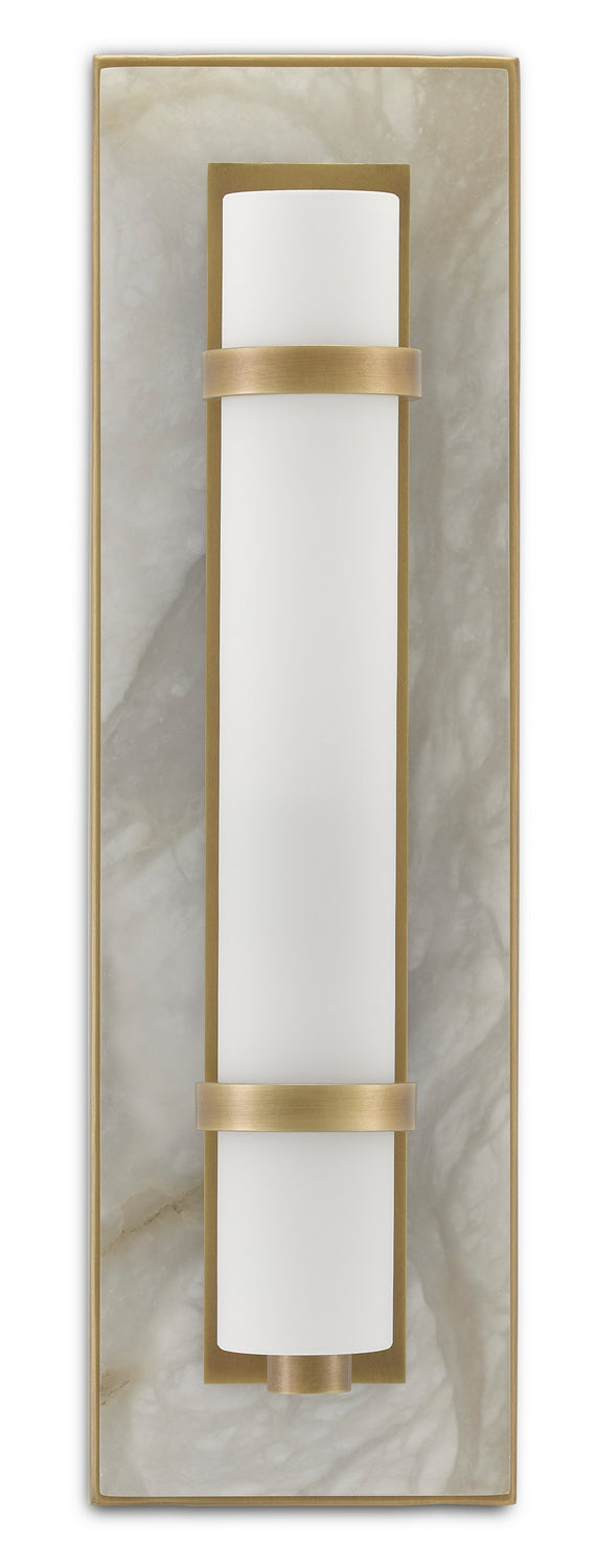 Currey and Company - 5800-0016 - One Light Wall Sconce - Bagno - Natural Alabaster/Antique Brass/Opaque/White