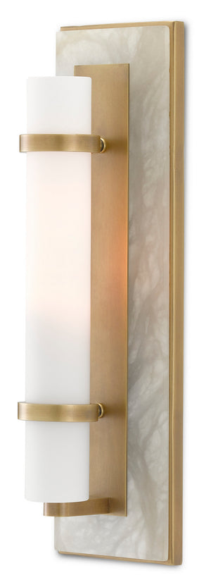 Currey and Company - 5800-0016 - One Light Wall Sconce - Bagno - Natural Alabaster/Antique Brass/Opaque/White