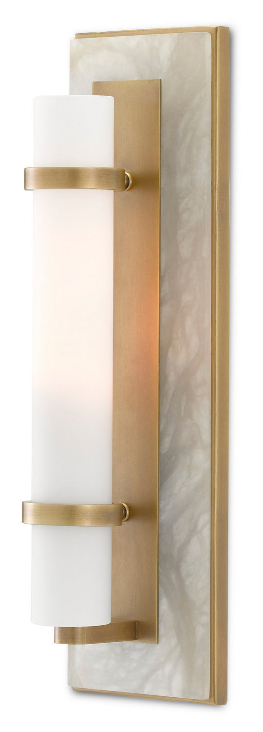 Currey and Company - 5800-0016 - One Light Wall Sconce - Bagno - Natural Alabaster/Antique Brass/Opaque/White