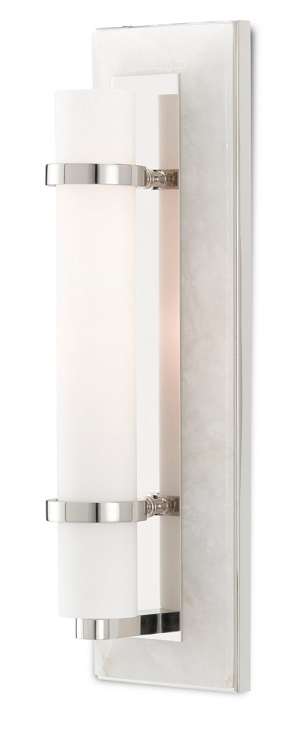 Currey and Company - 5800-0017 - One Light Wall Sconce - Bagno - Natural Alabaster/Polished Nickel/Opaque/White