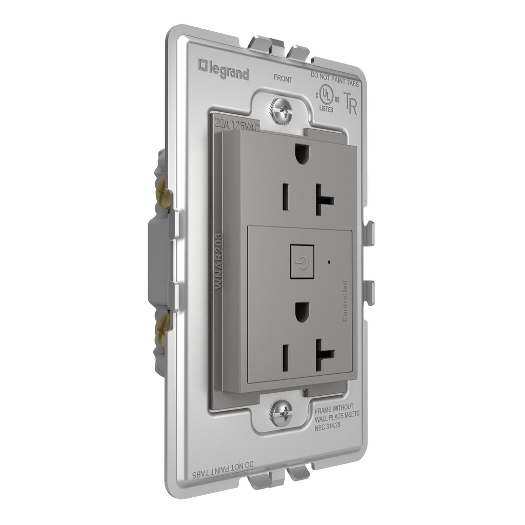 Legrand - WNAR203M1 - 20A Smart Outlet with Netatmo, Plus-Size - adorne - Magnesium