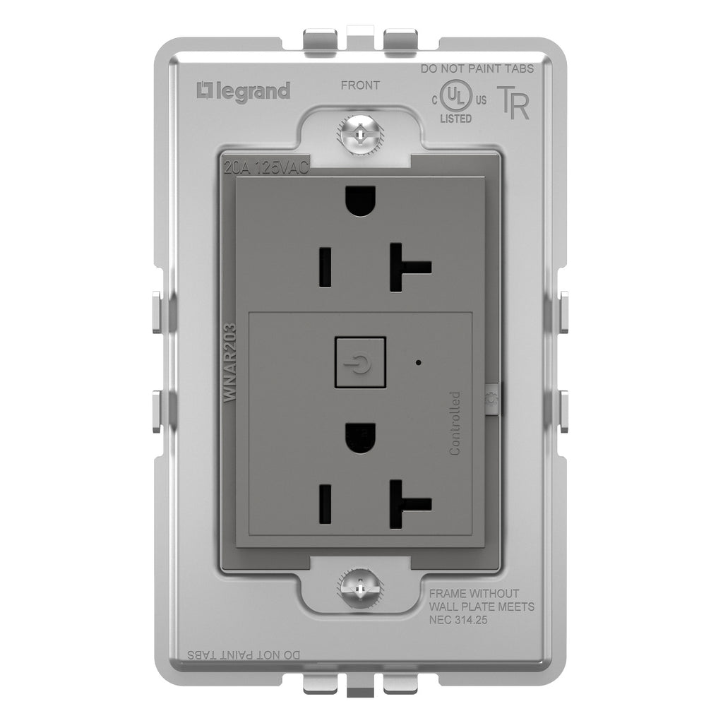 Legrand - WNAR203M1 - 20A Smart Outlet with Netatmo, Plus-Size - adorne - Magnesium
