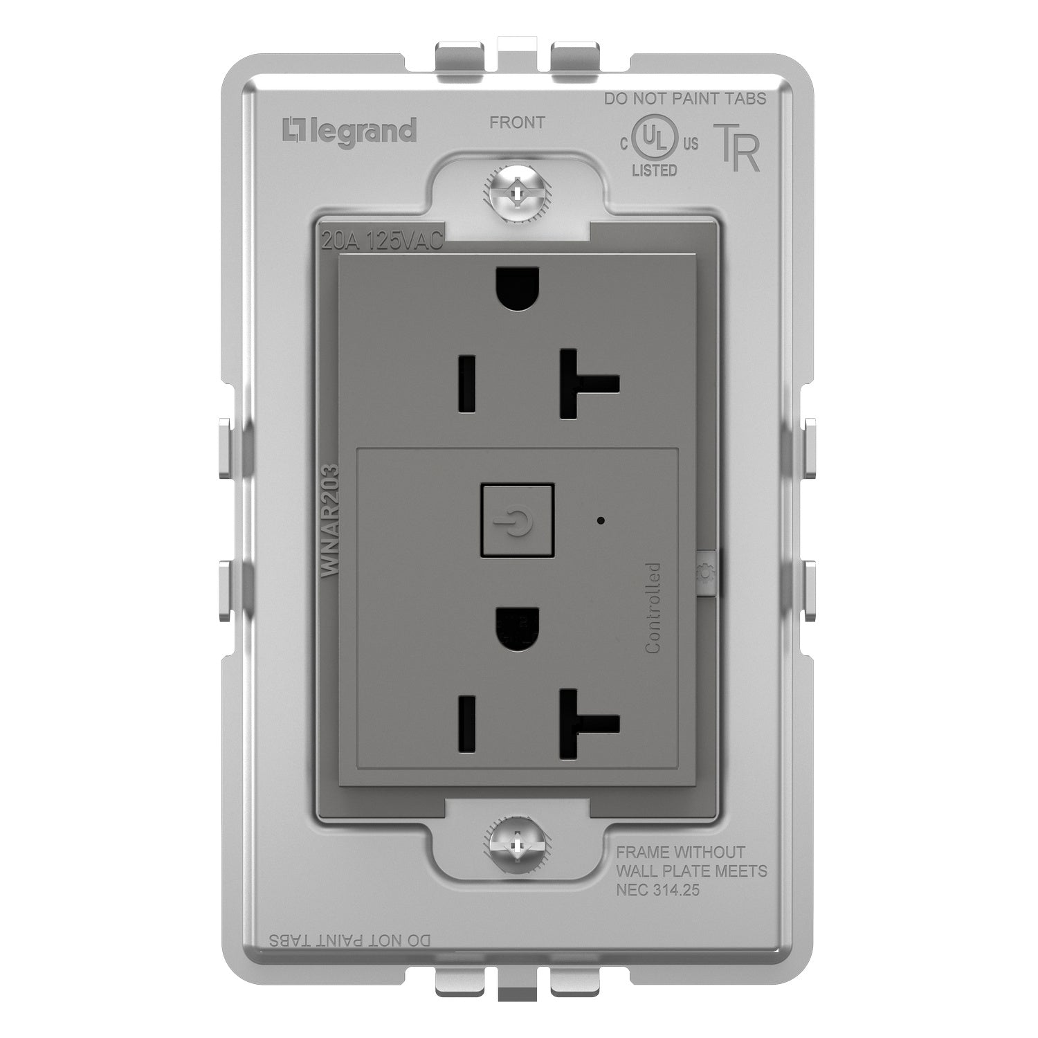 Legrand - WNAR203M1 - 20A Smart Outlet with Netatmo, Plus-Size - adorne - Magnesium
