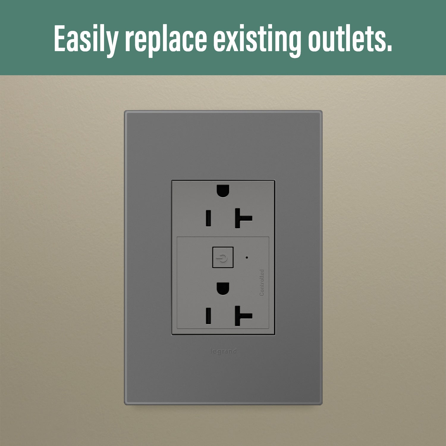 Legrand - WNAR203M1 - 20A Smart Outlet with Netatmo, Plus-Size - adorne - Magnesium