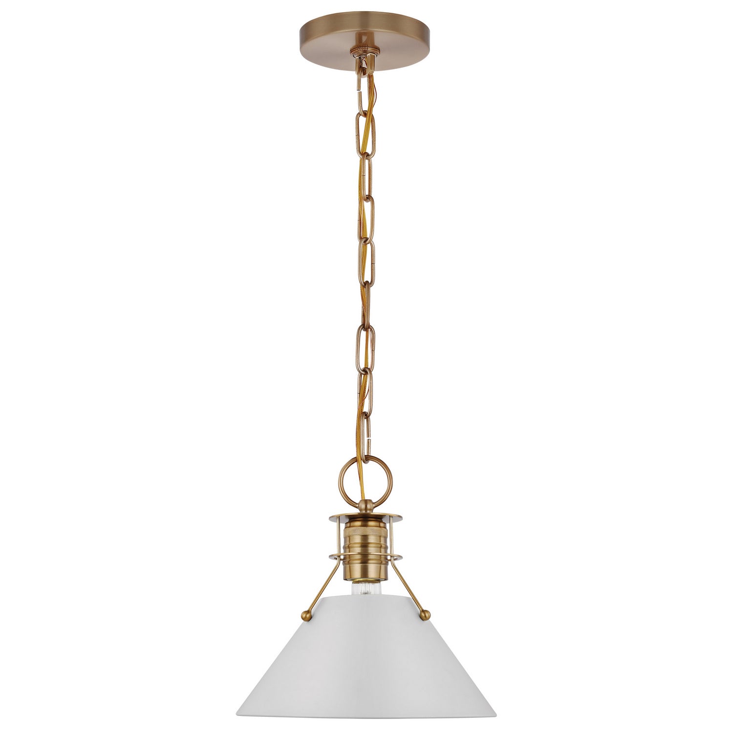 Nuvo Lighting - 60-7526 - One Light Pendant - Outpost - Matte White / Burnished Brass