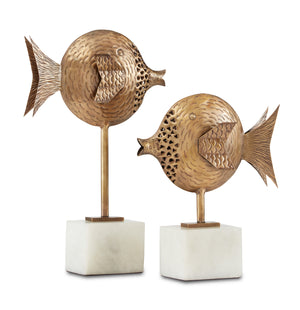 Currey and Company - 1200-0513 - Fish Set of 2 - Cici - Antique Brass/White