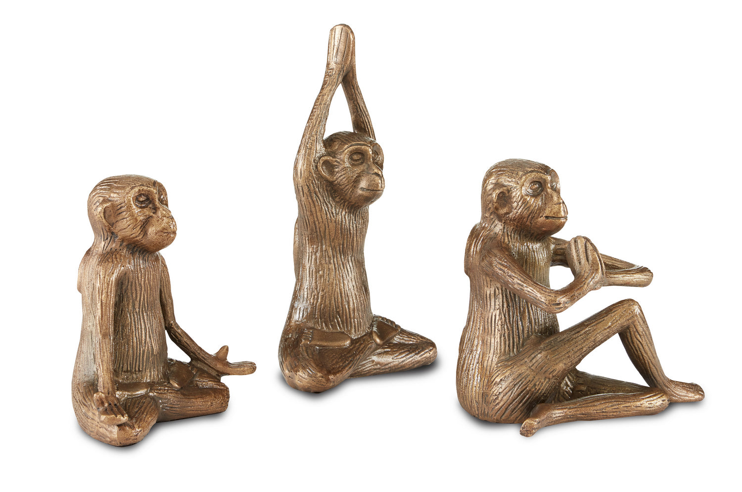 Currey and Company - 1200-0518 - Monkey Set of 3 - Zen - Antique Brass