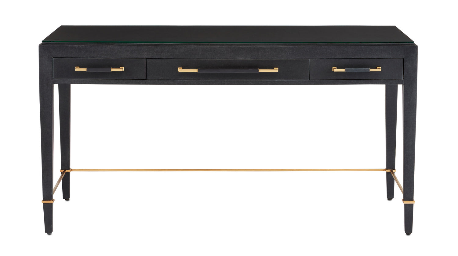 Currey and Company - 3000-0207 - Desk - Verona - Black Lacquered Linen/Champagne