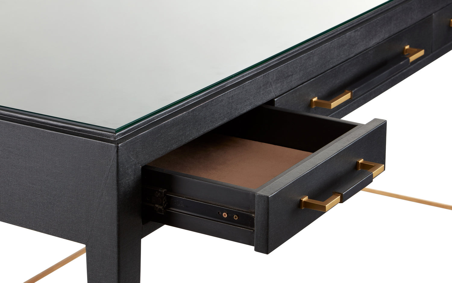 Currey and Company - 3000-0207 - Desk - Verona - Black Lacquered Linen/Champagne