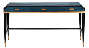 Currey and Company - 3000-0208 - Desk - Kallista - Dark Sapphire/Caviar Black/Antique Brass