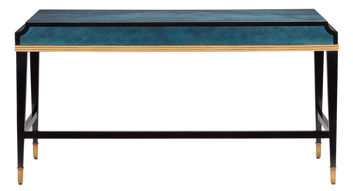 Currey and Company - 3000-0208 - Desk - Kallista - Dark Sapphire/Caviar Black/Antique Brass