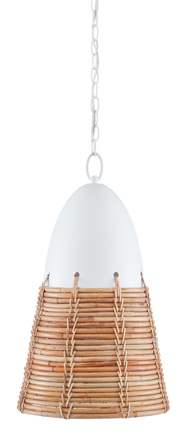 Currey and Company - 9000-0840 - One Light Pendant - Arundo - Gesso White/Natural Rattan