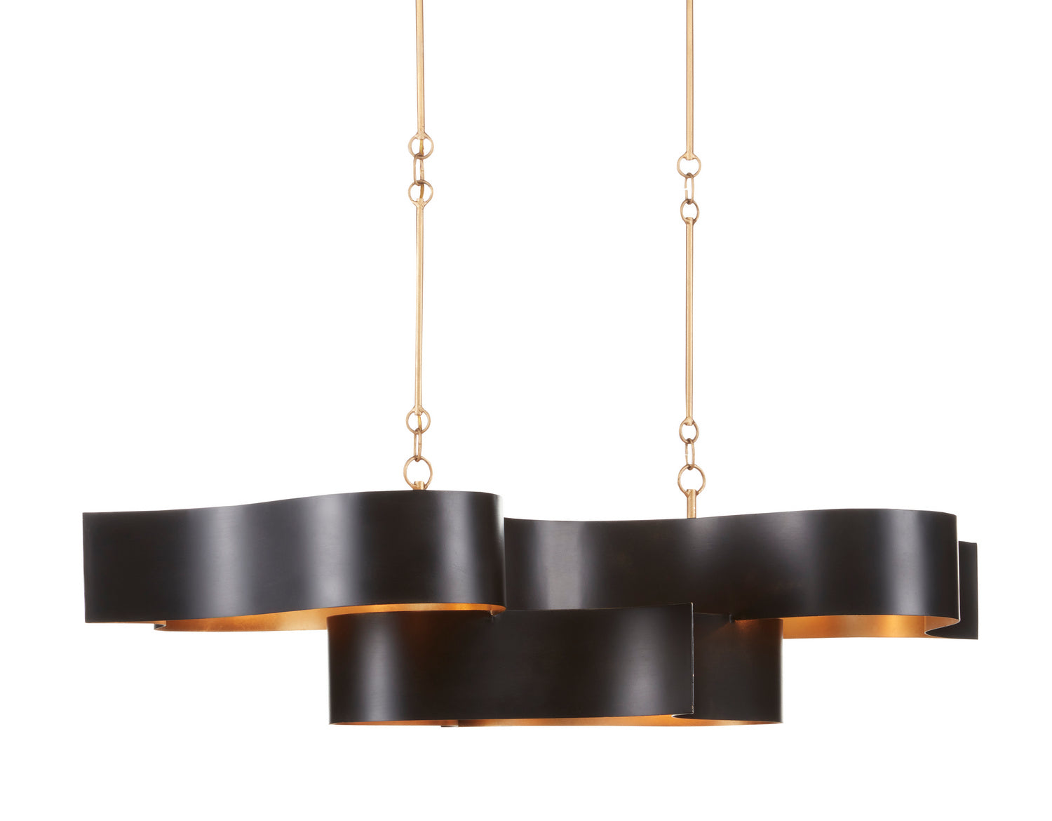 Currey and Company - 9000-0853 - Six Light Chandelier - Grand Lotus - Satin Black/Contemporary Gold Leaf