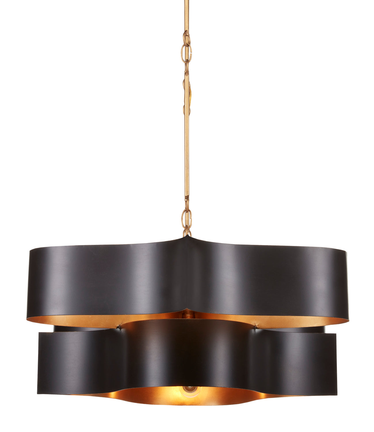 Currey and Company - 9000-0853 - Six Light Chandelier - Grand Lotus - Satin Black/Contemporary Gold Leaf