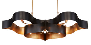 Currey and Company - 9000-0853 - Six Light Chandelier - Grand Lotus - Satin Black/Contemporary Gold Leaf