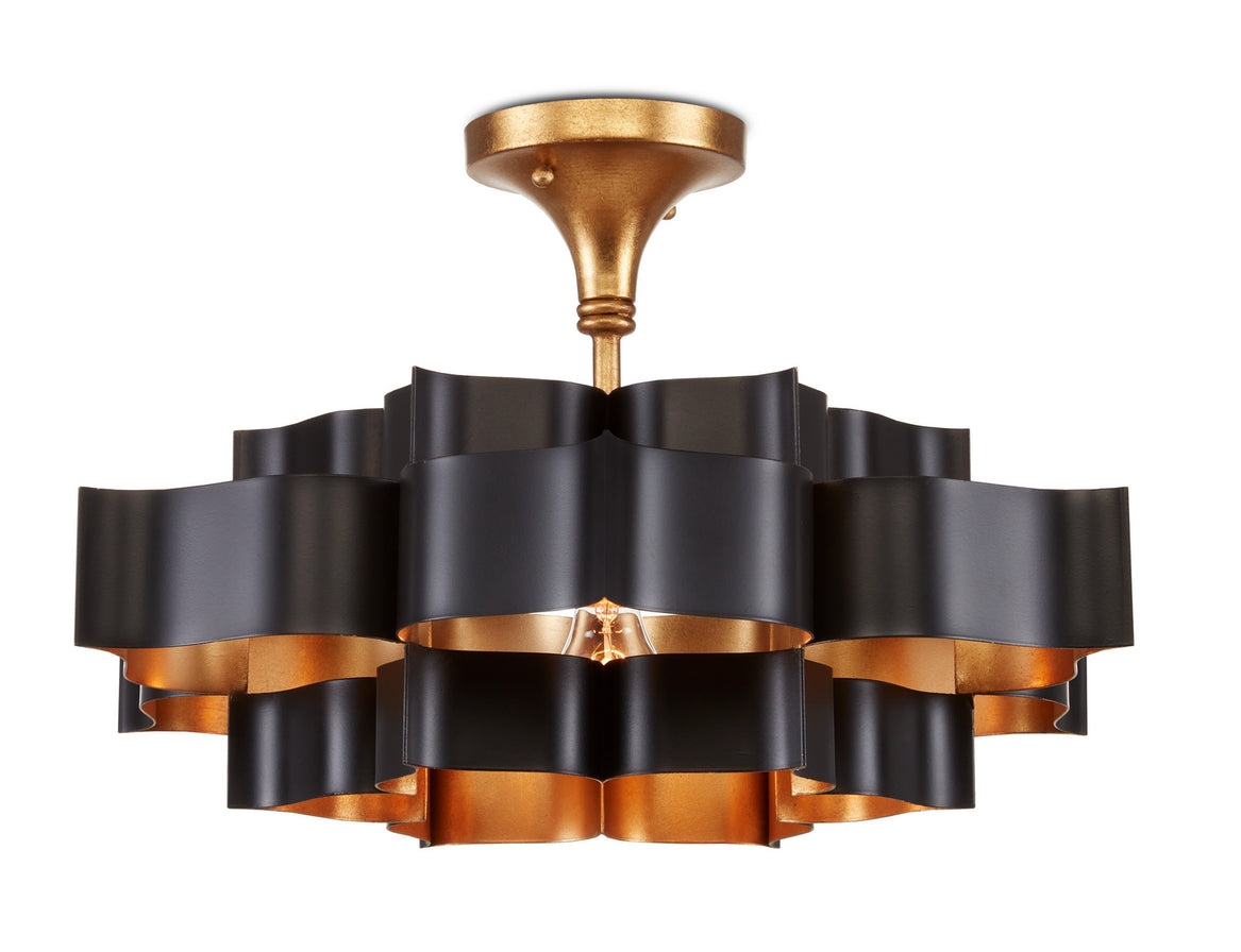 Currey and Company - 9000-0855 - One Light Chandelier - Grand Lotus - Satin Black/Contemporary Gold Leaf