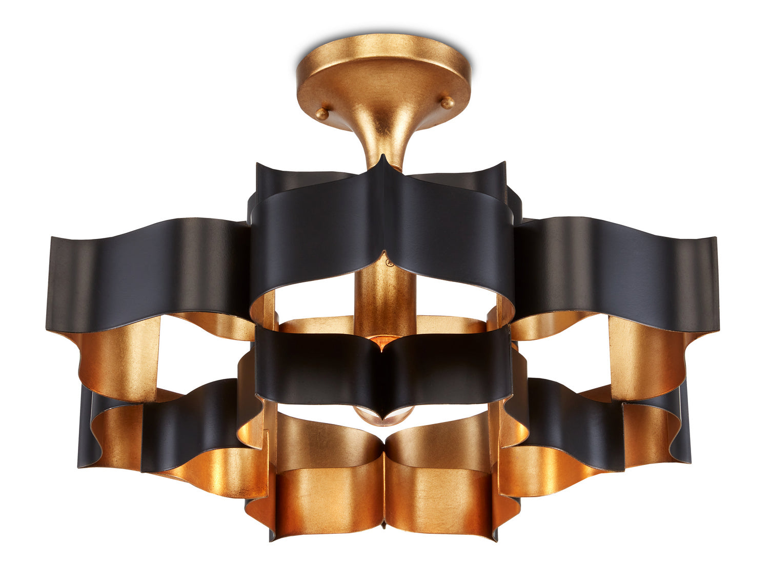 Currey and Company - 9000-0855 - One Light Chandelier - Grand Lotus - Satin Black/Contemporary Gold Leaf