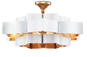 Currey and Company - 9000-0857 - Six Light Chandelier - Grand Lotus - Sugar White/Contemporary Gold Leaf