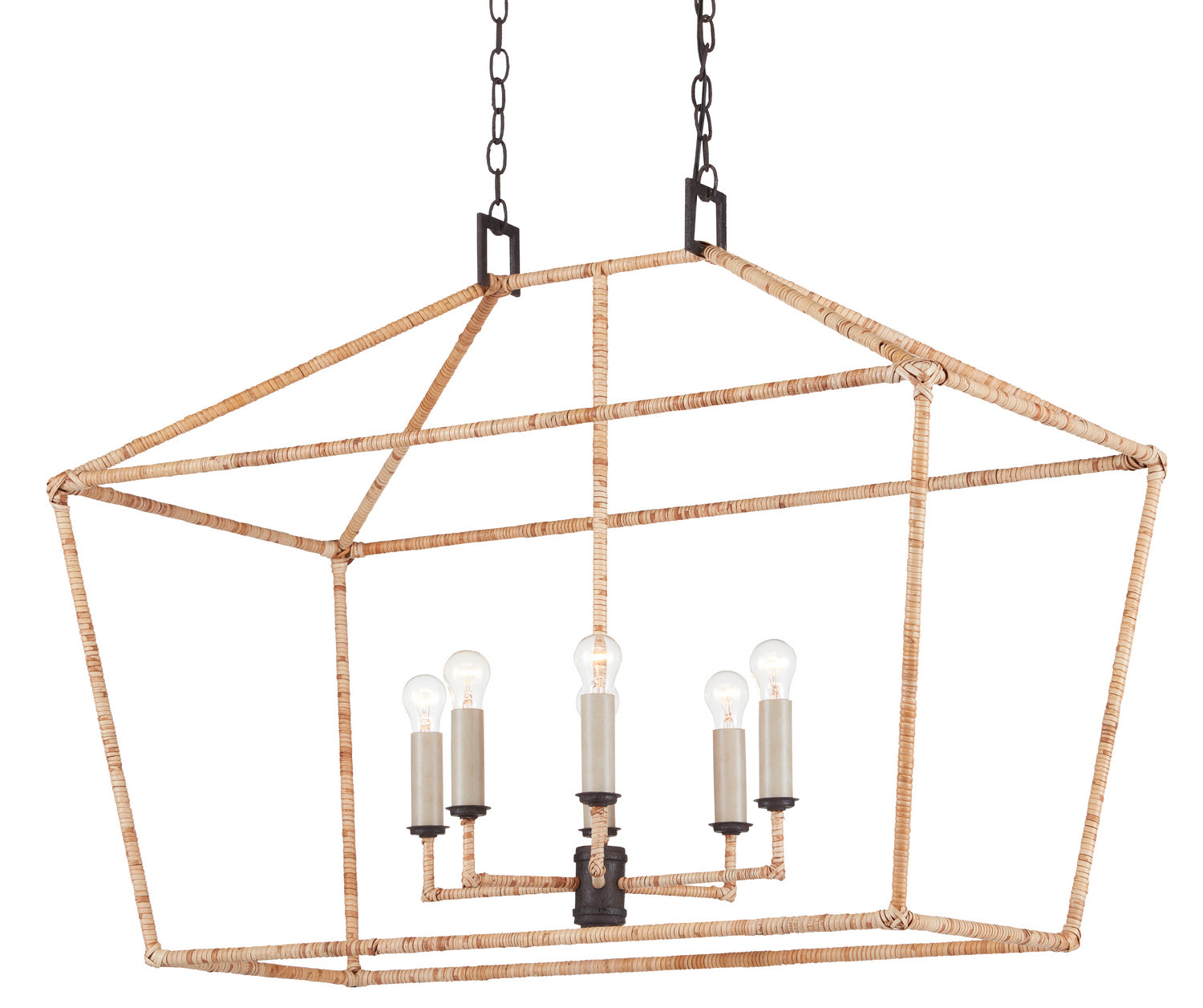 Currey and Company - 9000-0874 - Six Light Lantern - Denison Rattan - Molé Black/Natural