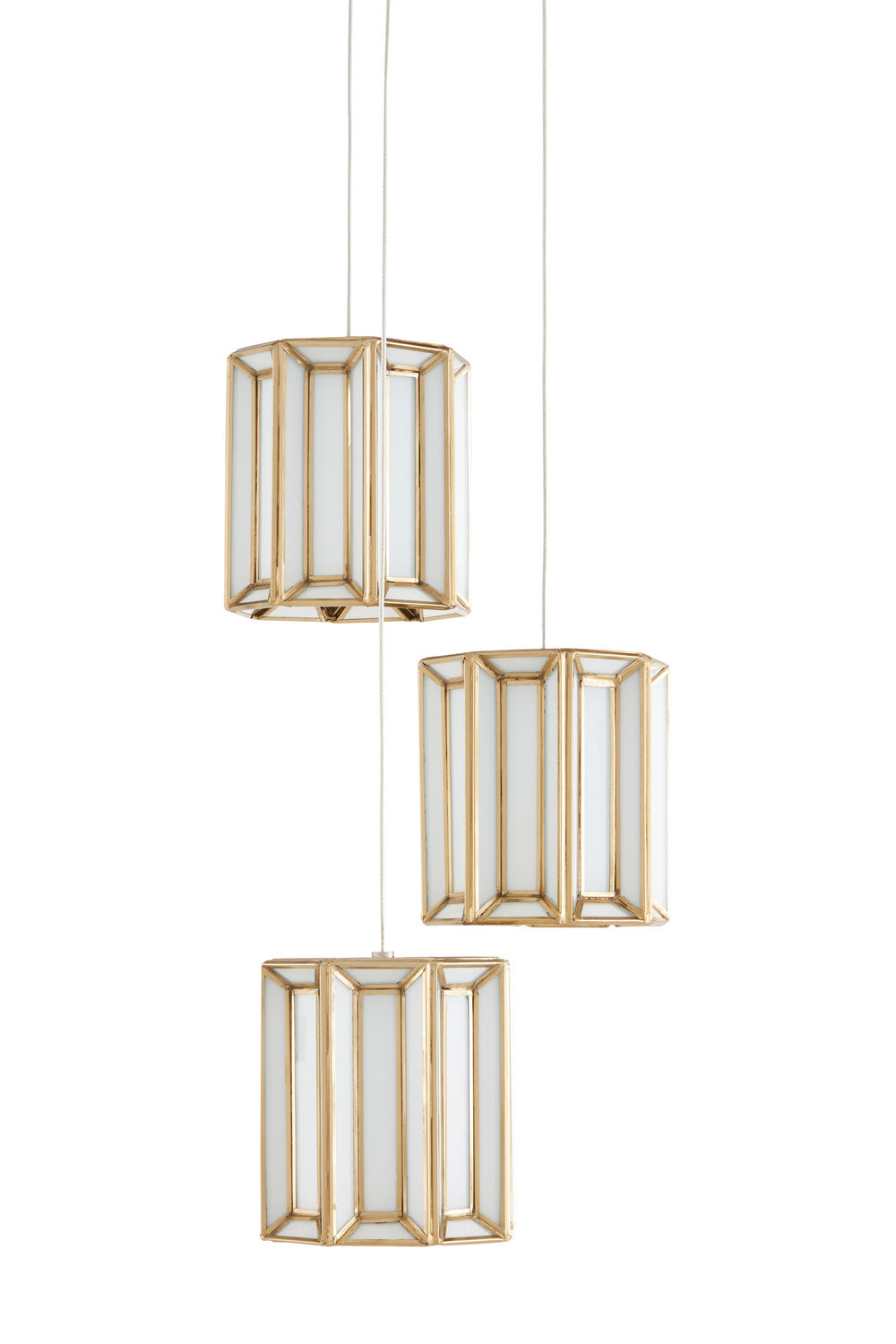 Currey and Company - 9000-0889 - Three Light Pendant - Daze - White/Antique Brass