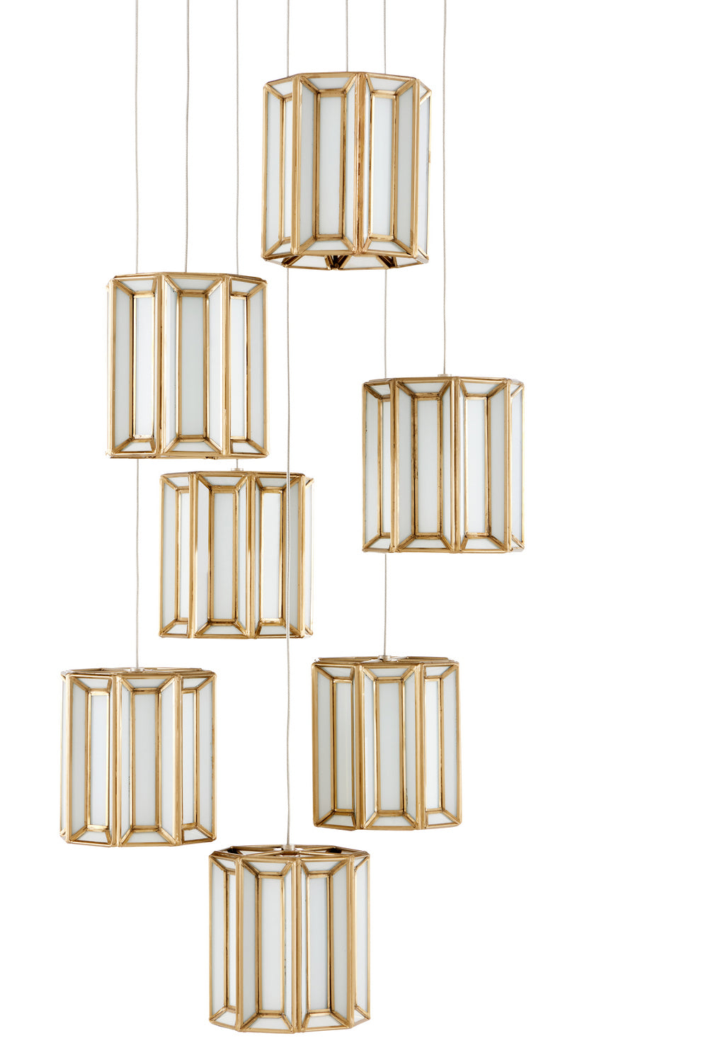 Currey and Company - 9000-0890 - Seven Light Pendant - Daze - White/Antique Brass