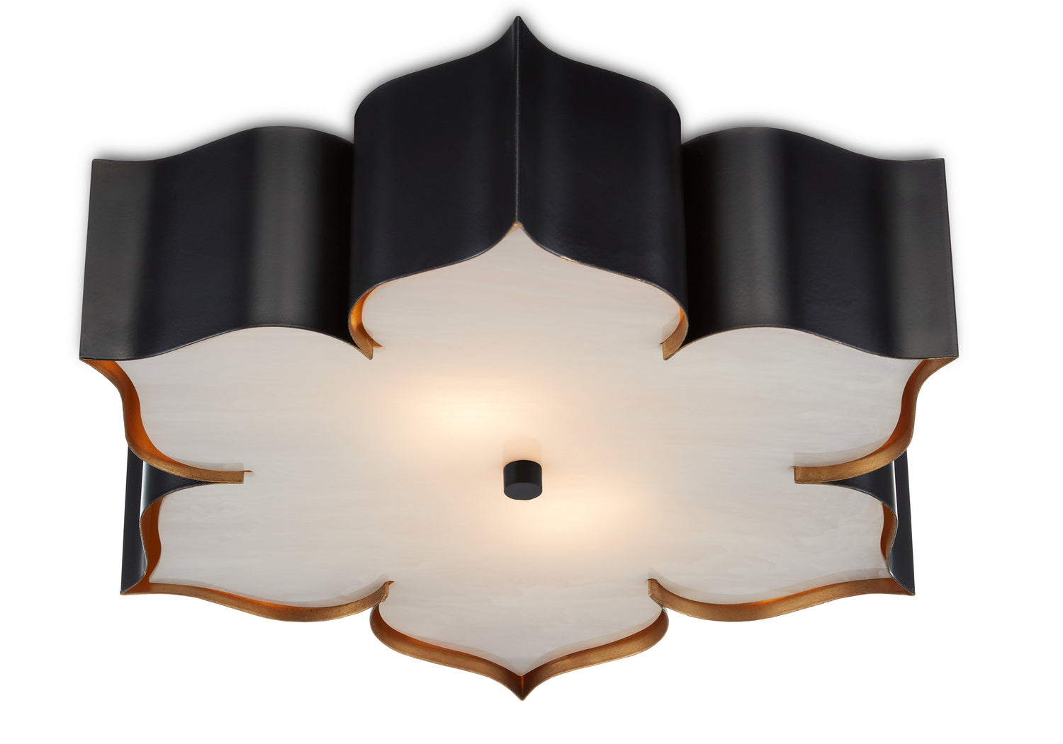 Currey and Company - 9999-0060 - Two Light Flush Mount - Grand Lotus - Satin Black /Contemporary Gold