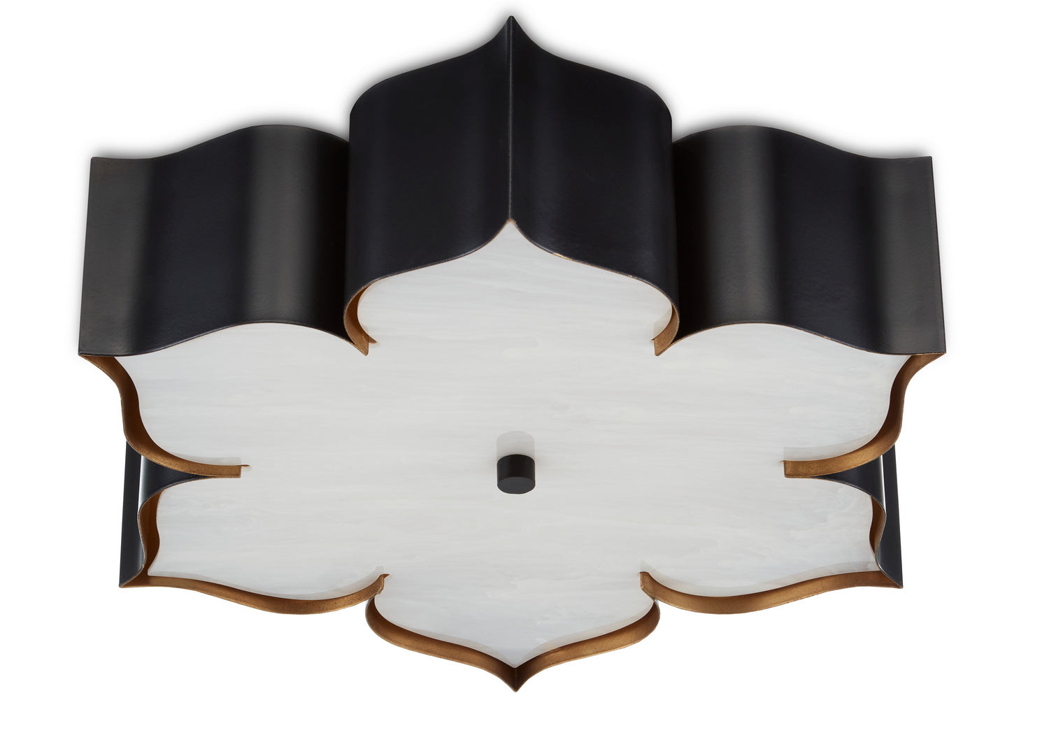 Currey and Company - 9999-0060 - Two Light Flush Mount - Grand Lotus - Satin Black /Contemporary Gold