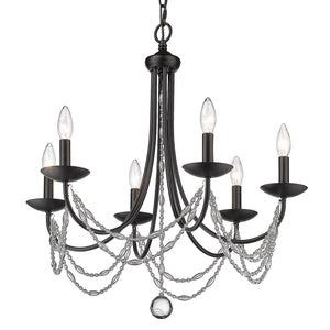 Golden - 7644-6 BLK - Six Light Chandelier - Mirabella BLK - Matte Black