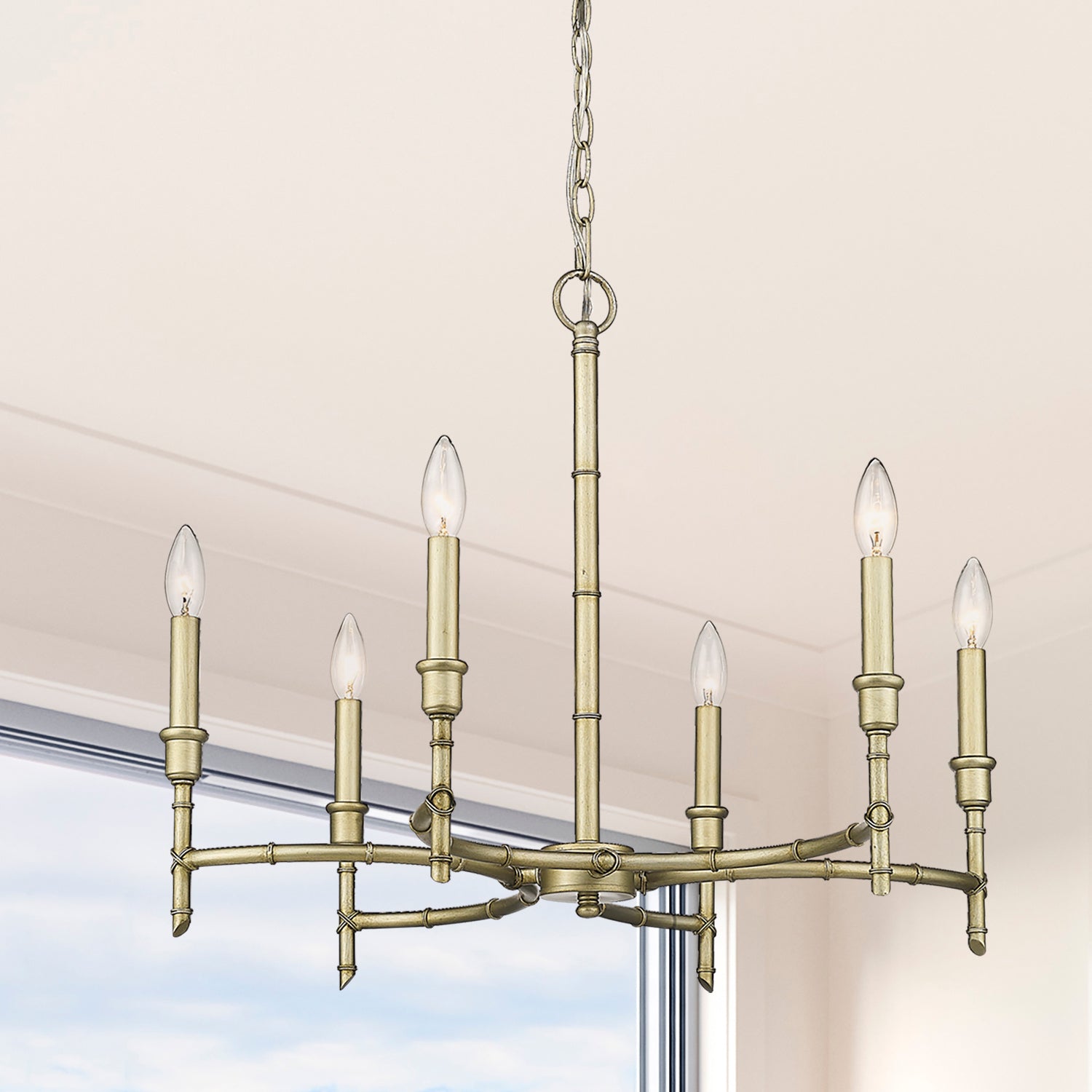 Golden - 8207-6 WG - Six Light Chandelier - Cambay - White Gold