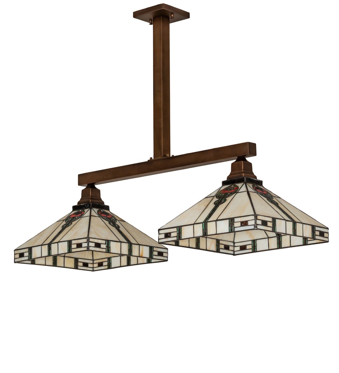 Meyda Tiffany - 250066 - Two Light Island Pendant - Parker Poppy - Craftsman Brown