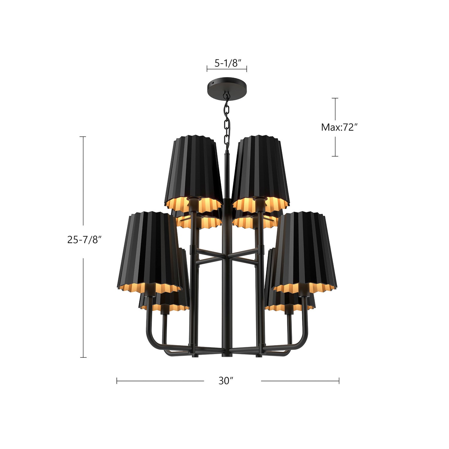 Alora - CH528830MB - Eight Light Chandelier - Plisse - Matte Black