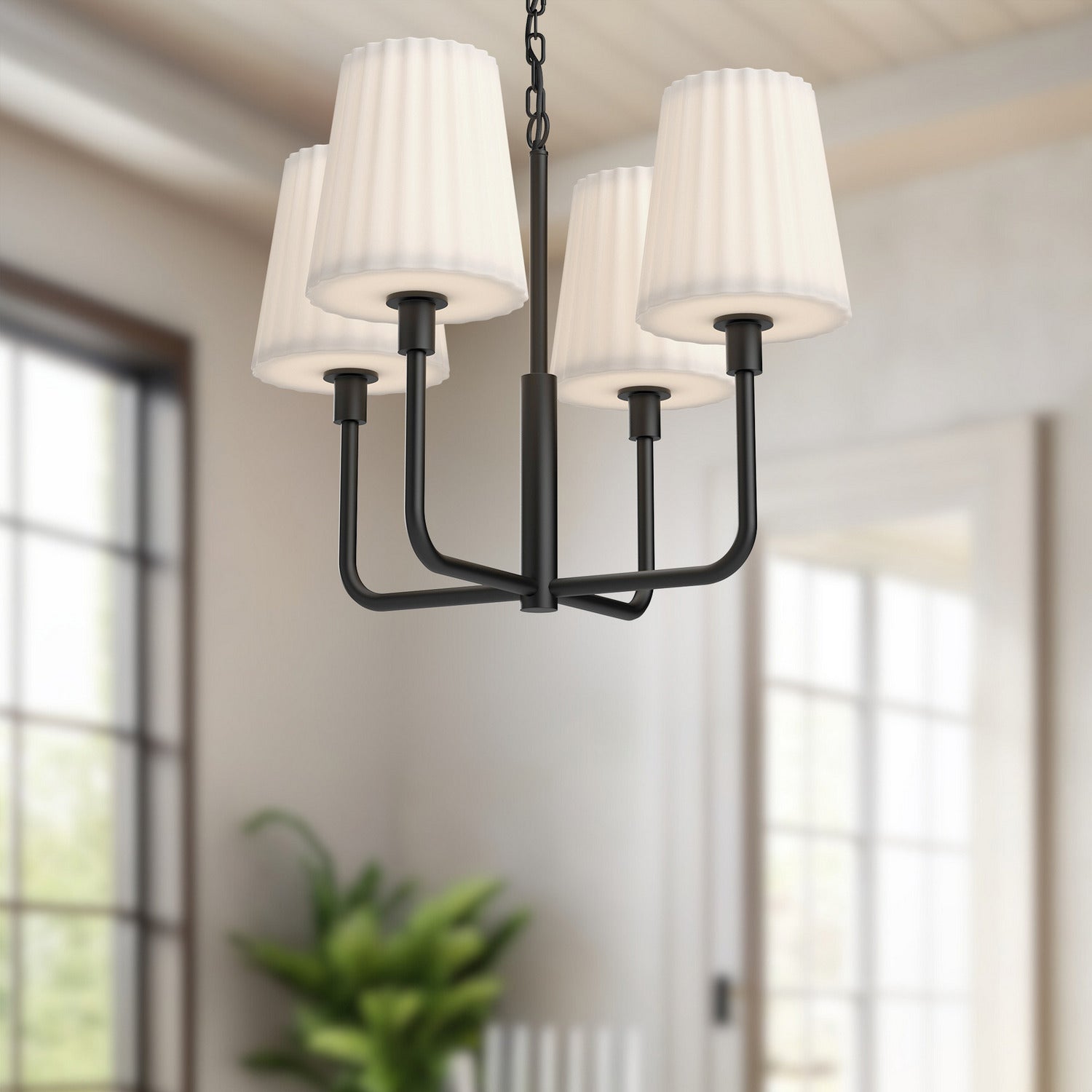 Alora - CH628423MBOP - Four Light Chandelier - Plisse - Matte Black/Opal Matte Glass