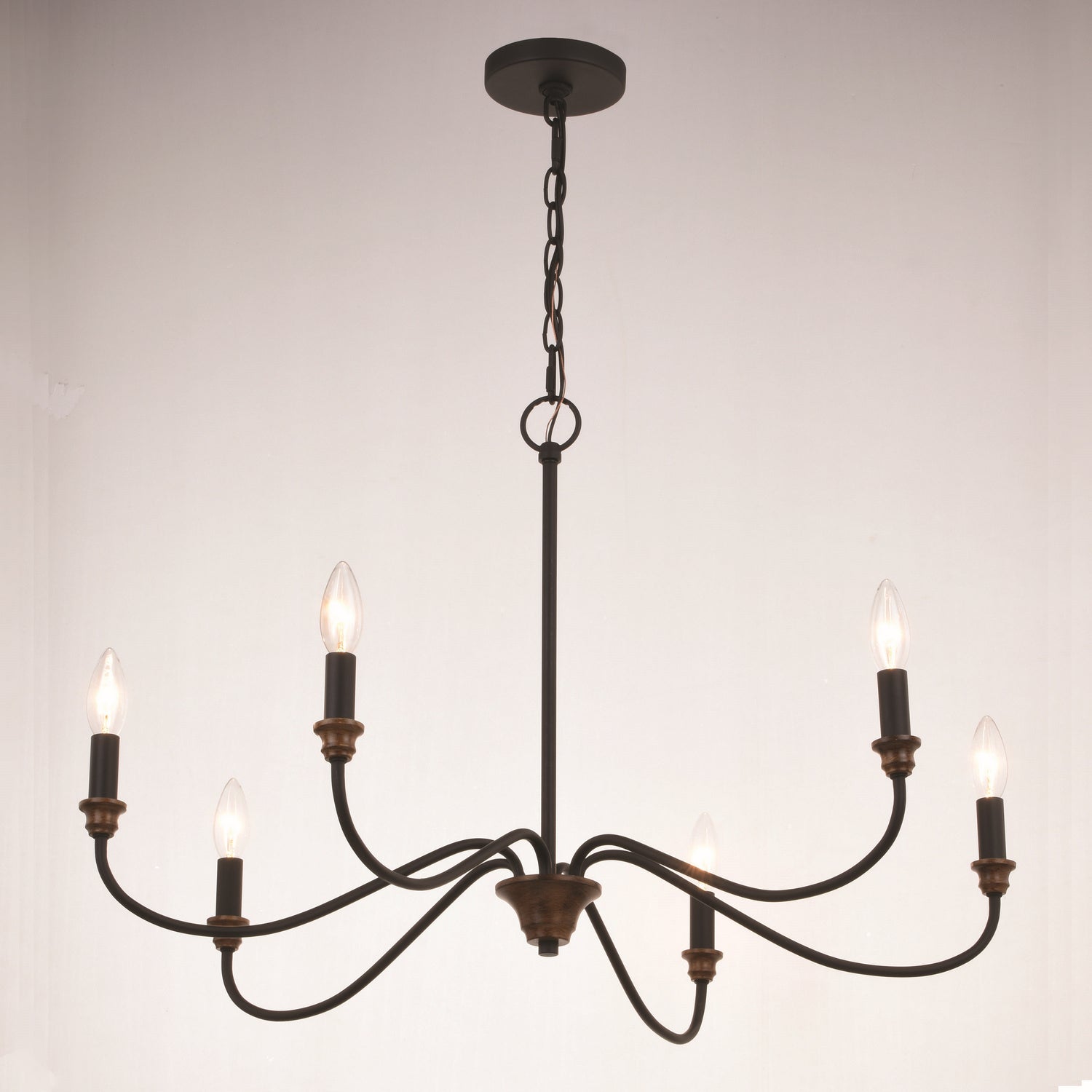 Vaxcel - H0265 - Six Light Chandelier - Annabelle - Matte Black and Brushed Walnut