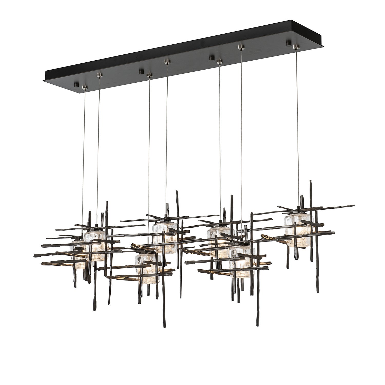 Hubbardton Forge - 131095-SKT-STND-07-II0728 - Tura 7-Light Seeded Glass Pendant - Tura - Dark Smoke